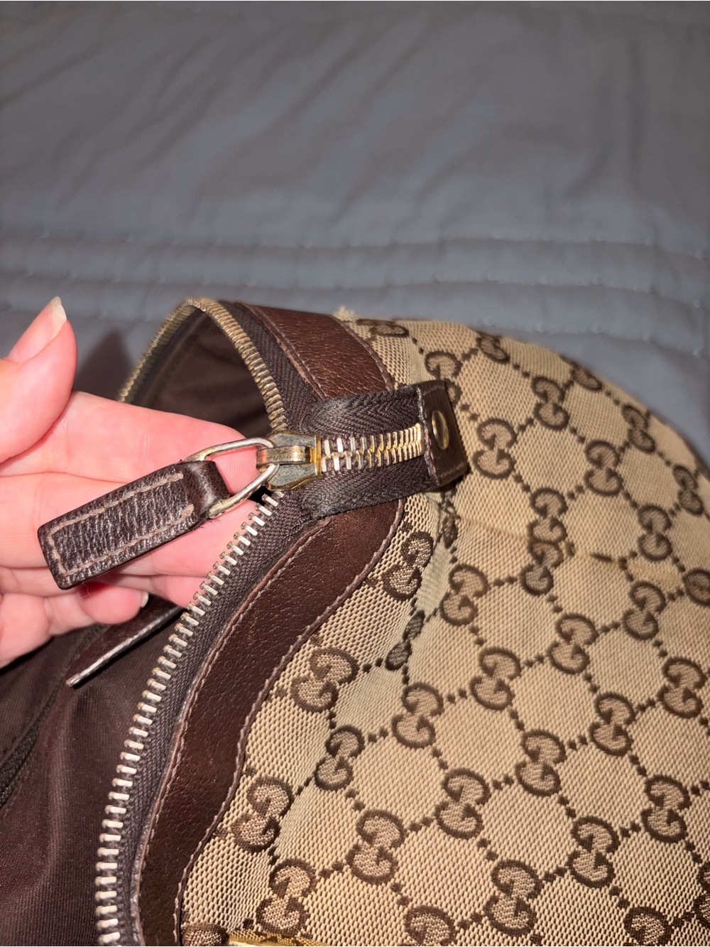 Gucci Beige GG Canvas Shoulder Bag with Brown Leather Trim - Picture 11 of 15